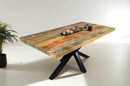 Esszimmertisch Mangoholz Bunt massiv Spider-Gestell schwarz Esstisch 160 x 85 cm LIBRO