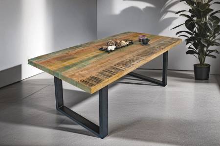 Esszimmertisch Mangoholz Bunt massiv U-Gestell schwarz Esstisch 180 x 90 cm LIBRO