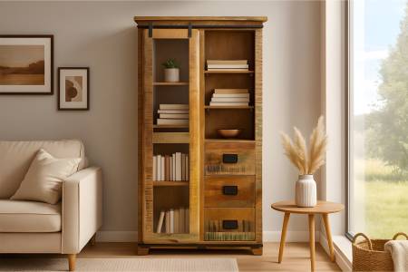 Vitrine Mangoholz massiv bunt Glasvitrine 100 x 175 x 45 cm LIBRO