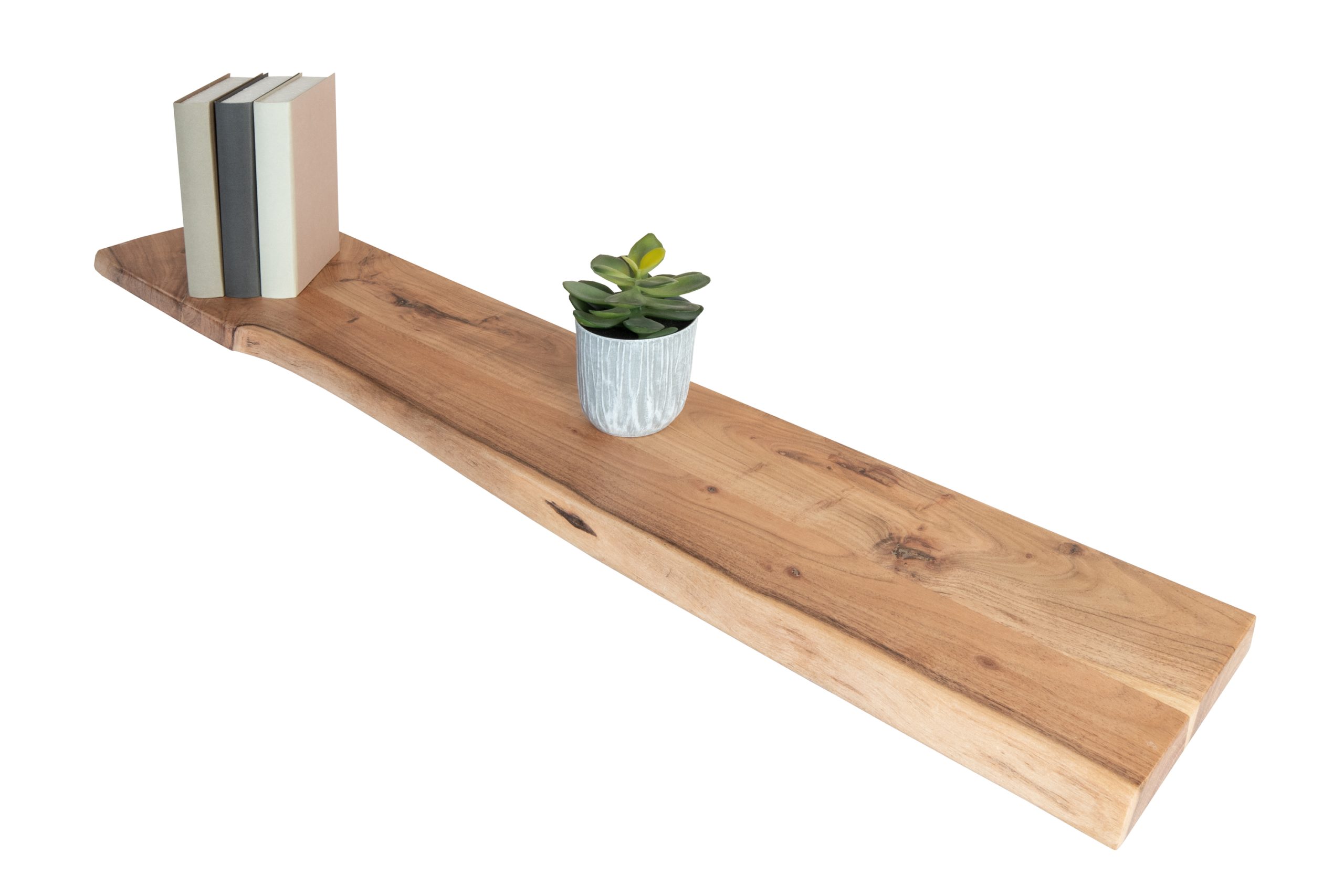 Wandregal Akazienholz natur massiv 100x20 cm Holzregal Steckboard Baumkante AMANDA