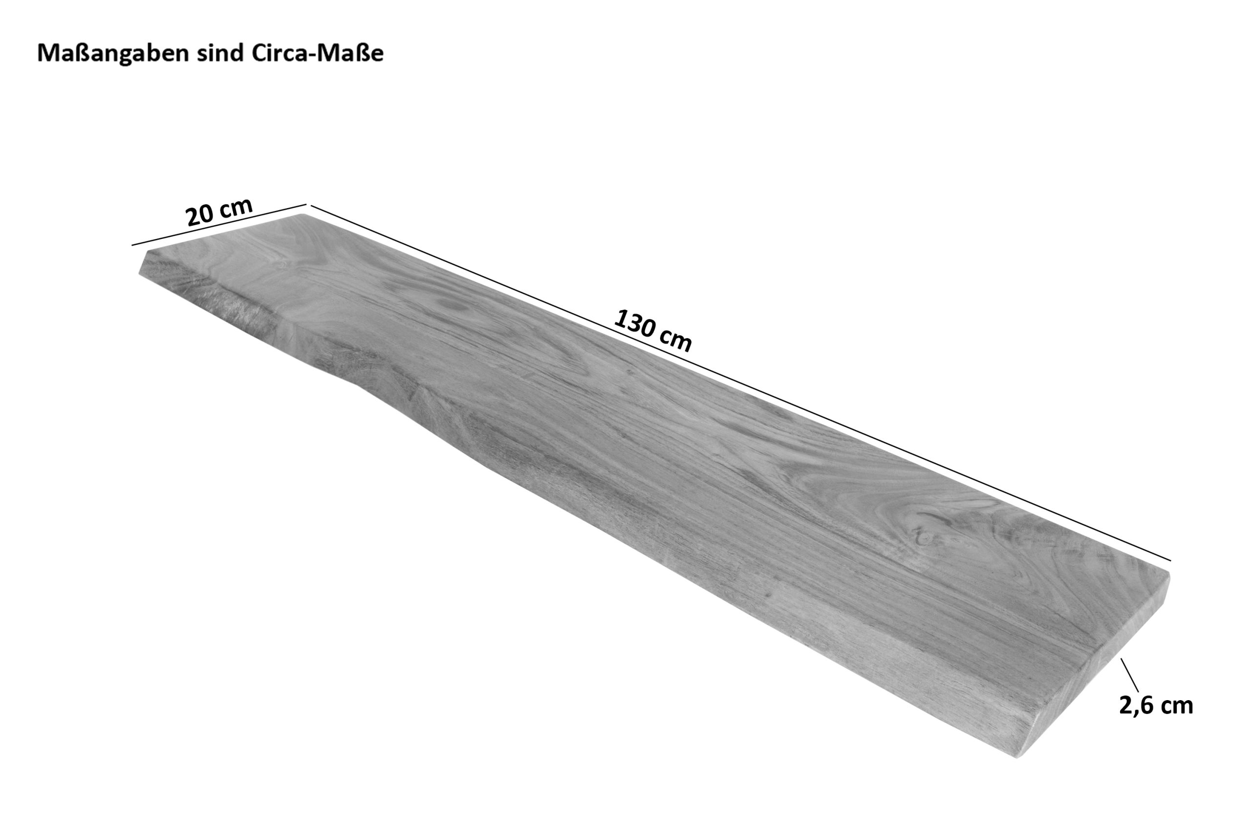 Wandregal Akazienholz natur massiv 130x20 cm Holzregal Steckboard Baumkante AMANDA – Bild 4