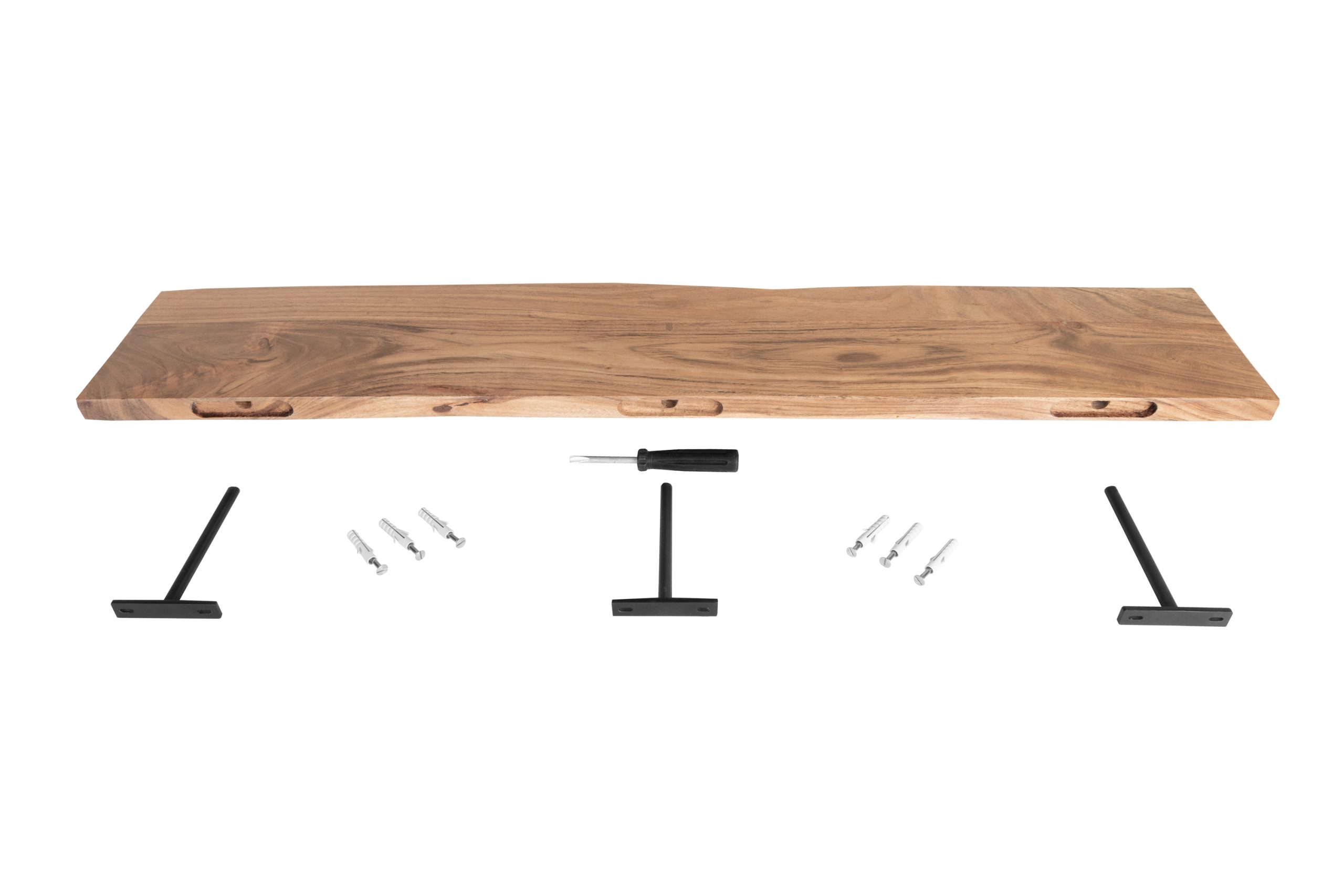 Wandregal Akazienholz natur massiv 130x20 cm Holzregal Steckboard Baumkante AMANDA – Bild 7