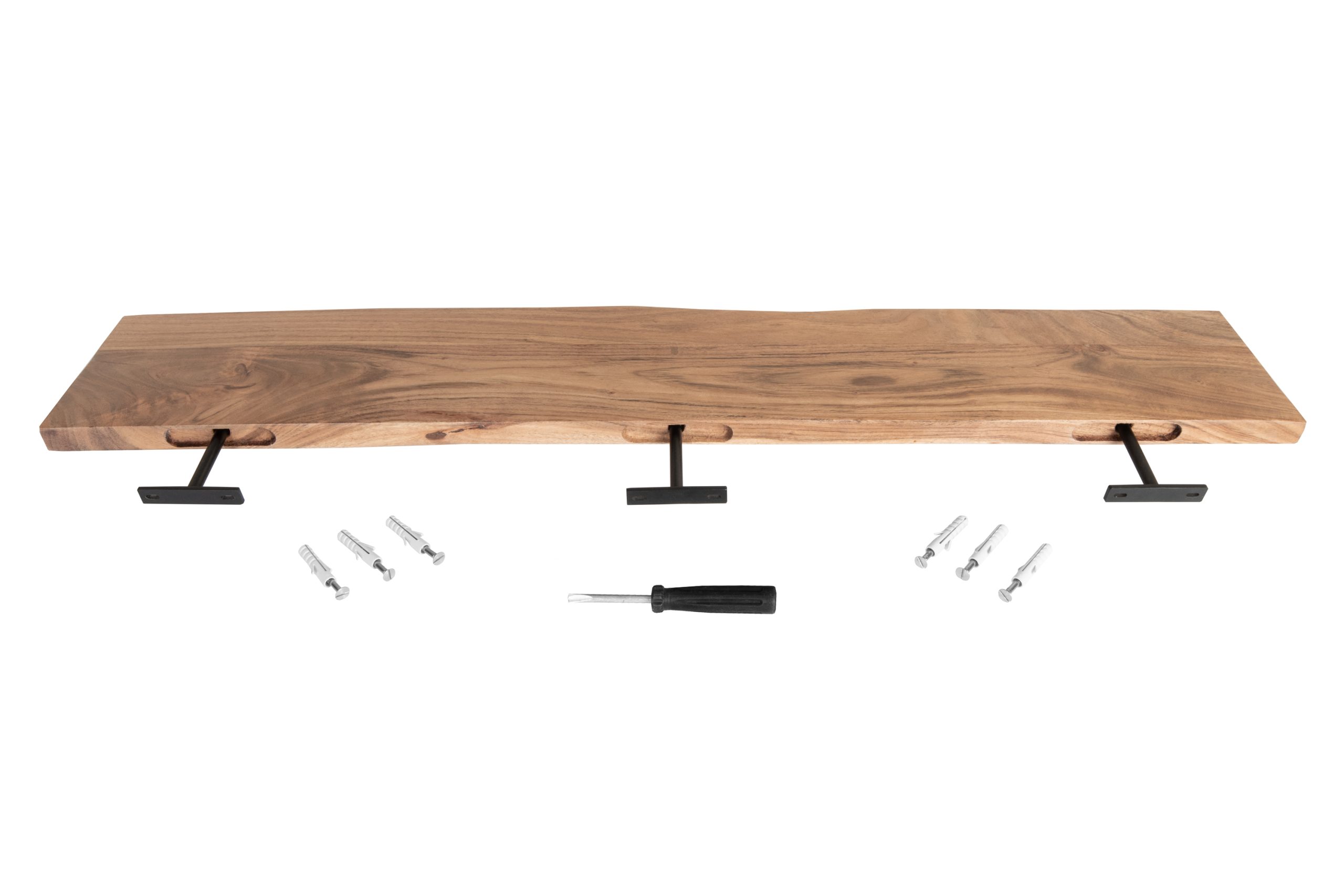 Wandregal Akazienholz natur massiv 130x20 cm Holzregal Steckboard Baumkante AMANDA – Bild 8