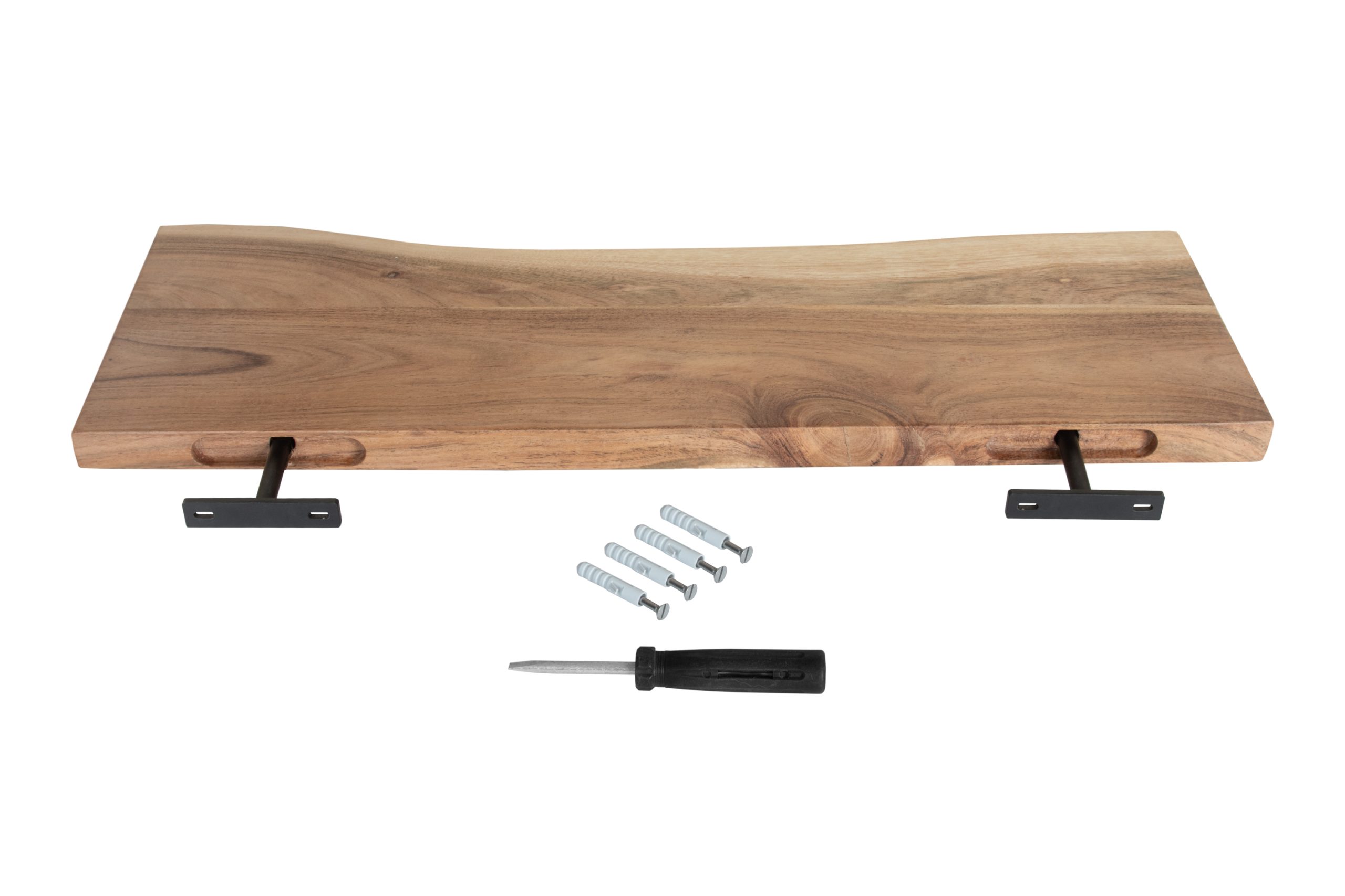 Wandregal Akazienholz natur massiv 60x20 cm Holzregal Steckboard Baumkante AMANDA – Bild 6