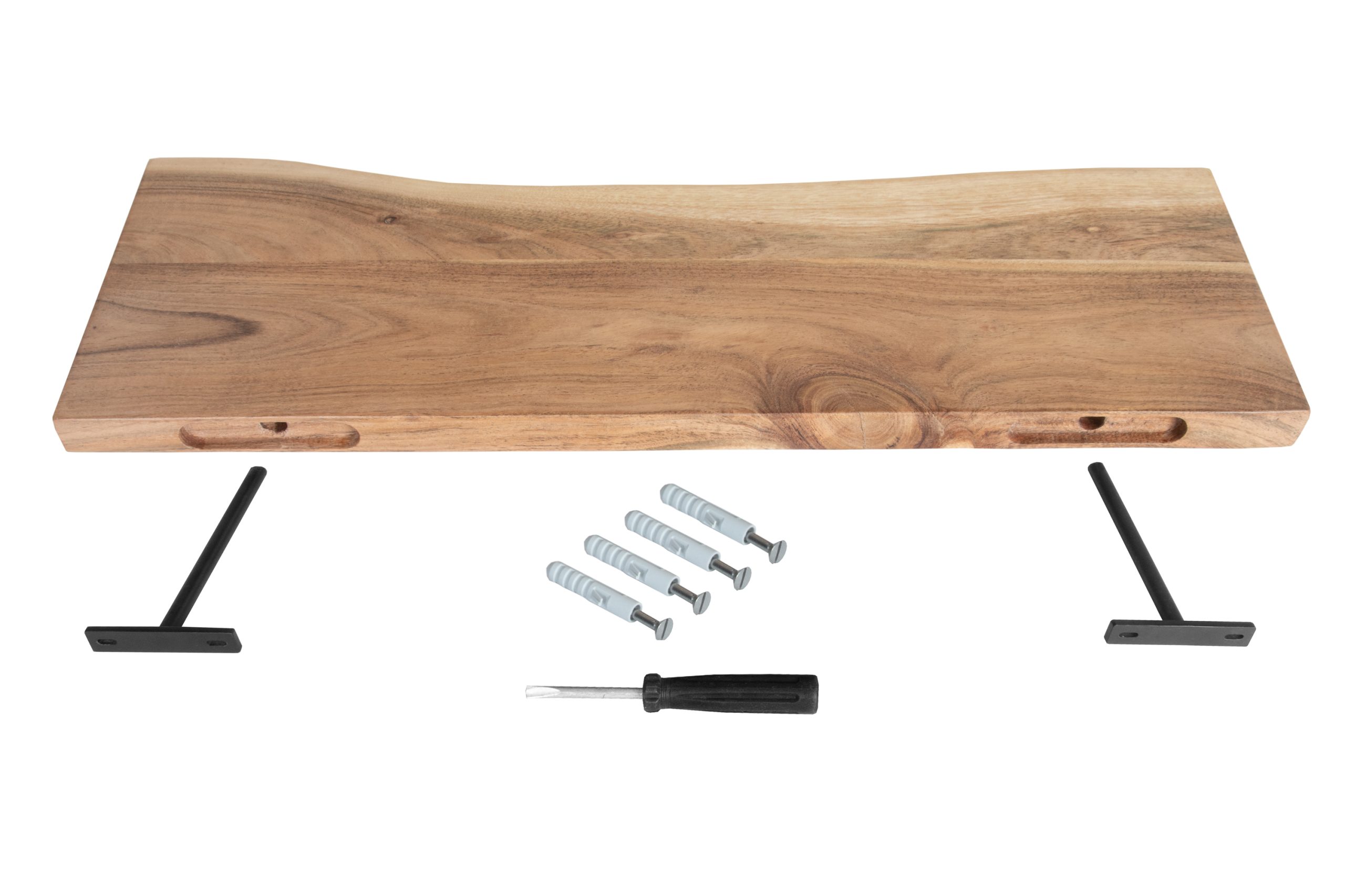 Wandregal Akazienholz natur massiv 60x20 cm Holzregal Steckboard Baumkante AMANDA – Bild 7