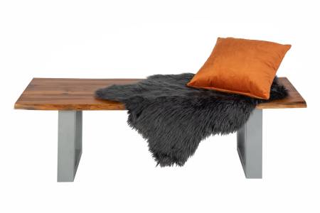 Sitzbank massive Baumkante 120 x 40 cm Akazie/cognac silber ESRA