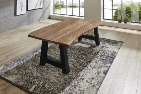 Esstisch Baumkante massiv Akazie natur 140 x 80 schwarz ATHEN