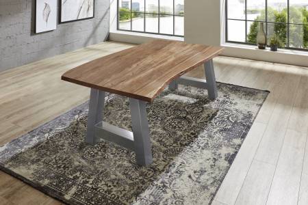 Esstisch Baumkante massiv Akazie natur 140 x 80 silber ATHEN