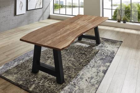 Esstisch Baumkante massiv Akazie natur 180 x 90 schwarz ATHEN