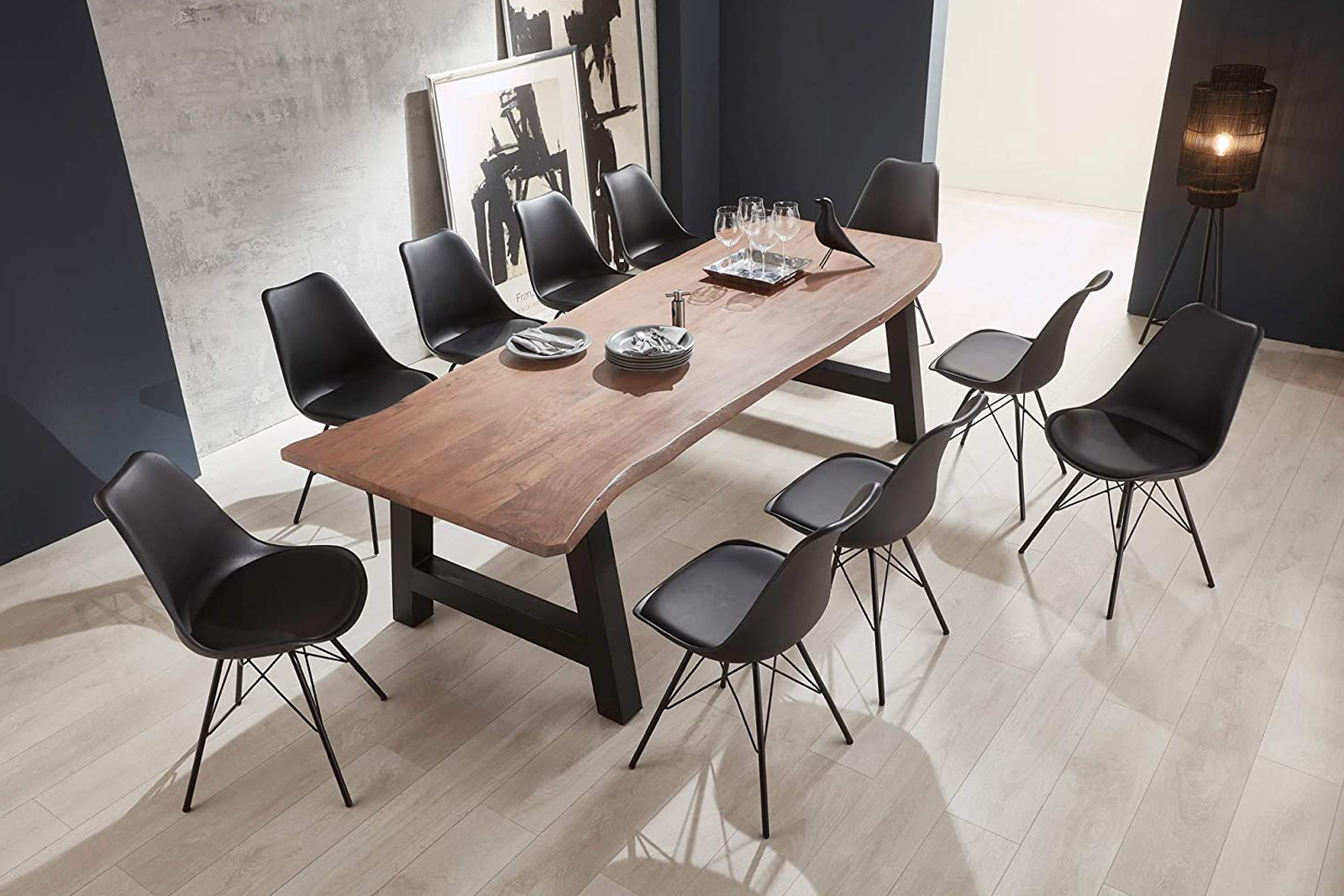 Esstisch Baumkante massiv Akazie natur 180 x 90 schwarz ATHEN – Bild 8