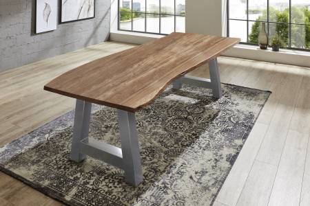 Esstisch Baumkante massiv Akazie natur 180 x 90 silber ATHEN