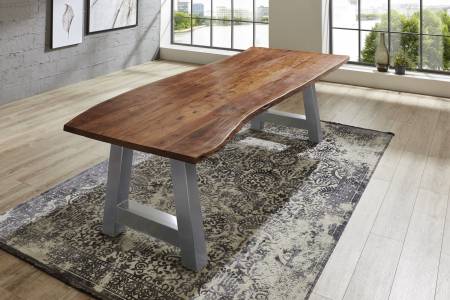 Esstisch Baumkante massiv Akazie nussbaum 200 x 100 silber ATHEN