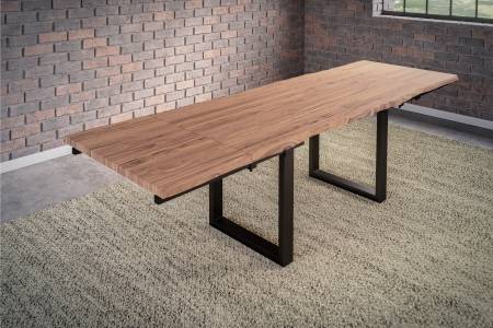 Baumkantentisch stone 180(280) x 90cm mit Ansteckplatten U-Gestell schwarz  BARCELONA