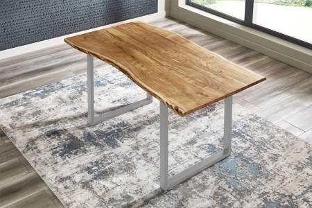 Esstisch Baumkante massiv Akazie Natur 130 x 75 silber BILLY