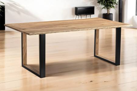 Esstisch 180x90cm Akazie massiv natur Baumkante U-Gestell aus Metall + Holz BRISBANE