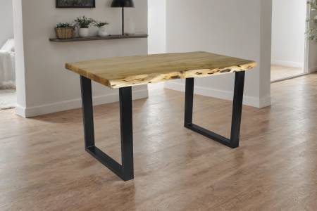 Esstisch Baumkante Akazie massiv 50mm Eichefarben 140 x 80 cm U-Gestell schwarz CALI