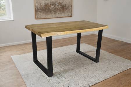 Esstisch Baumkante Akazie massiv 50mm Eichefarben 160 x 85 cm U-Gestell schwarz CALI