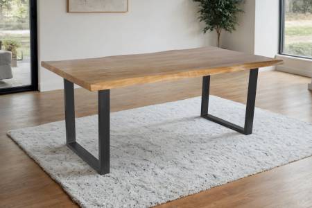 Esstisch Baumkante Akazie massiv 50mm Eichefarben 200 x 100 cm U-Gestell schwarz CALI