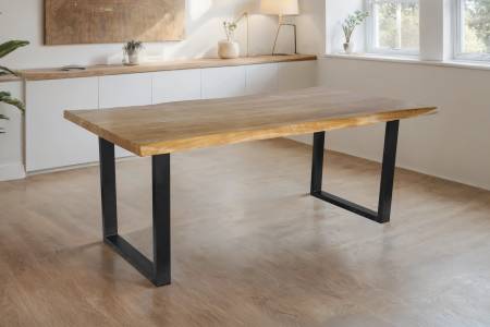 Esstisch Baumkante Akazie massiv 50mm Eichefarben 240 x 100 cm U-Gestell schwarz CALI