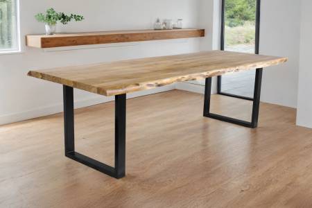 Esstisch Baumkante Akazie massiv 50mm Eichefarben 300 x 100 cm U-Gestell schwarz CALI