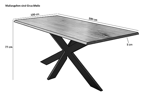 Esstisch Baumkante Akazie massiv 50mm Nussbaum 280 x 100 cm Spider-Gestell schwarz CALI – Bild 4