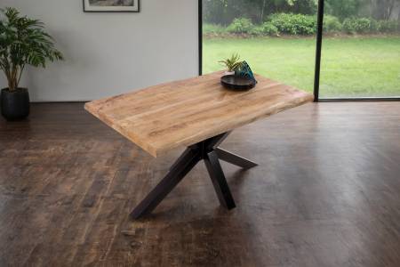 Esstisch Baumkante 140 x 80 cm Mangoholz Rough Spider-Gestell schwarz CALI