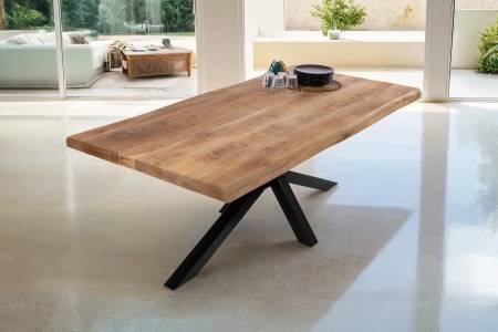 Esstisch Baumkante 200 x 100 cm Mangoholz Rough Spider-Gestell schwarz CALI