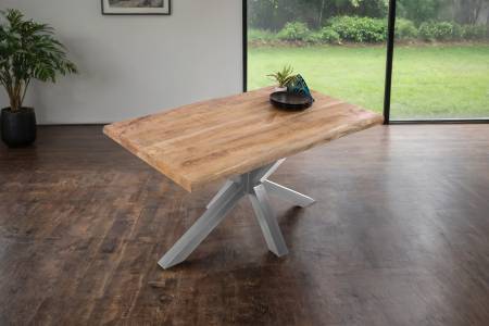 Esstisch Baumkante 160 x 85 cm Mangoholz Rough Spider-Gestell silber CALI