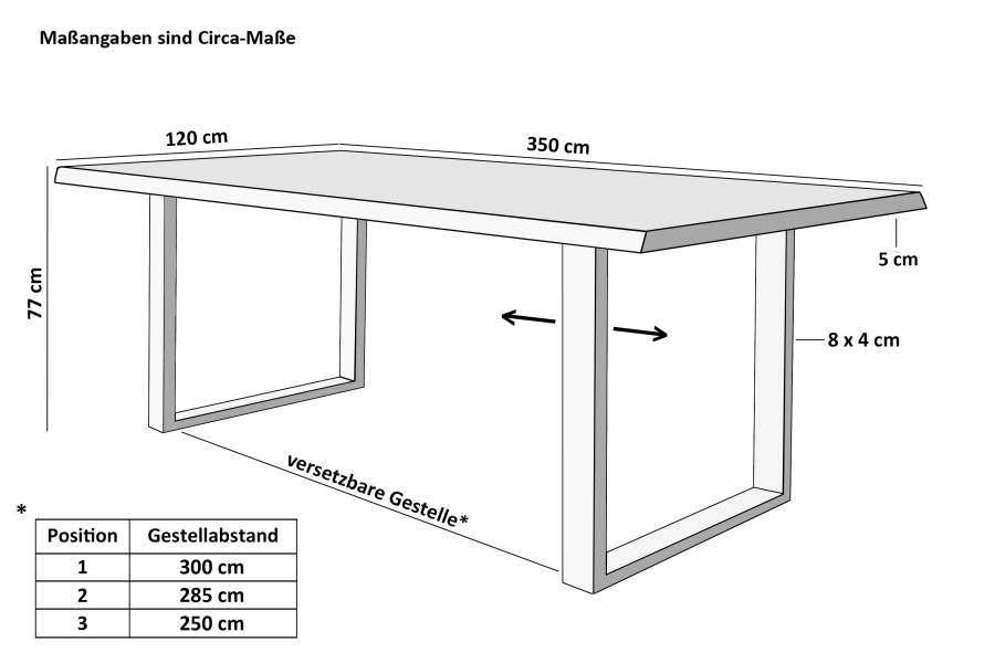 SAM_NEU-Esszimmer-Baumkante-Tische-Cali_aufgedoppelt-U_Gestell-BKT-massangaben-calinda_350x120cm_5cm_u_massangaben-9