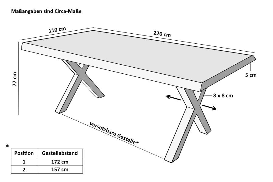 SAM_NEU-Esszimmer-Baumkante-Tische-Cali_aufgedoppelt-X_Gestell-BKT-massangaben-calista_220x110cm_5cm_x_massangaben-4