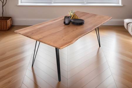 Esstisch Baumkante massiv Akazie natur 180 x 90 cm Metallgestell schwarz CELIA