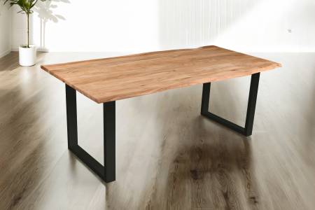Esstisch Baumkante Akazie massiv eichenfarben 200 x 100 cm U-Gestell schwarz DEREK