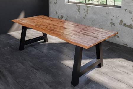 Baumkantentisch Esstisch Mangoholz massiv A-Gestell schwarz 200 x 100 cm DORA