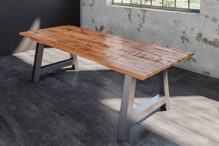 Baumkantentisch Esstisch Mangoholz massiv A-Gestell silber 200 x 100 cm DORA