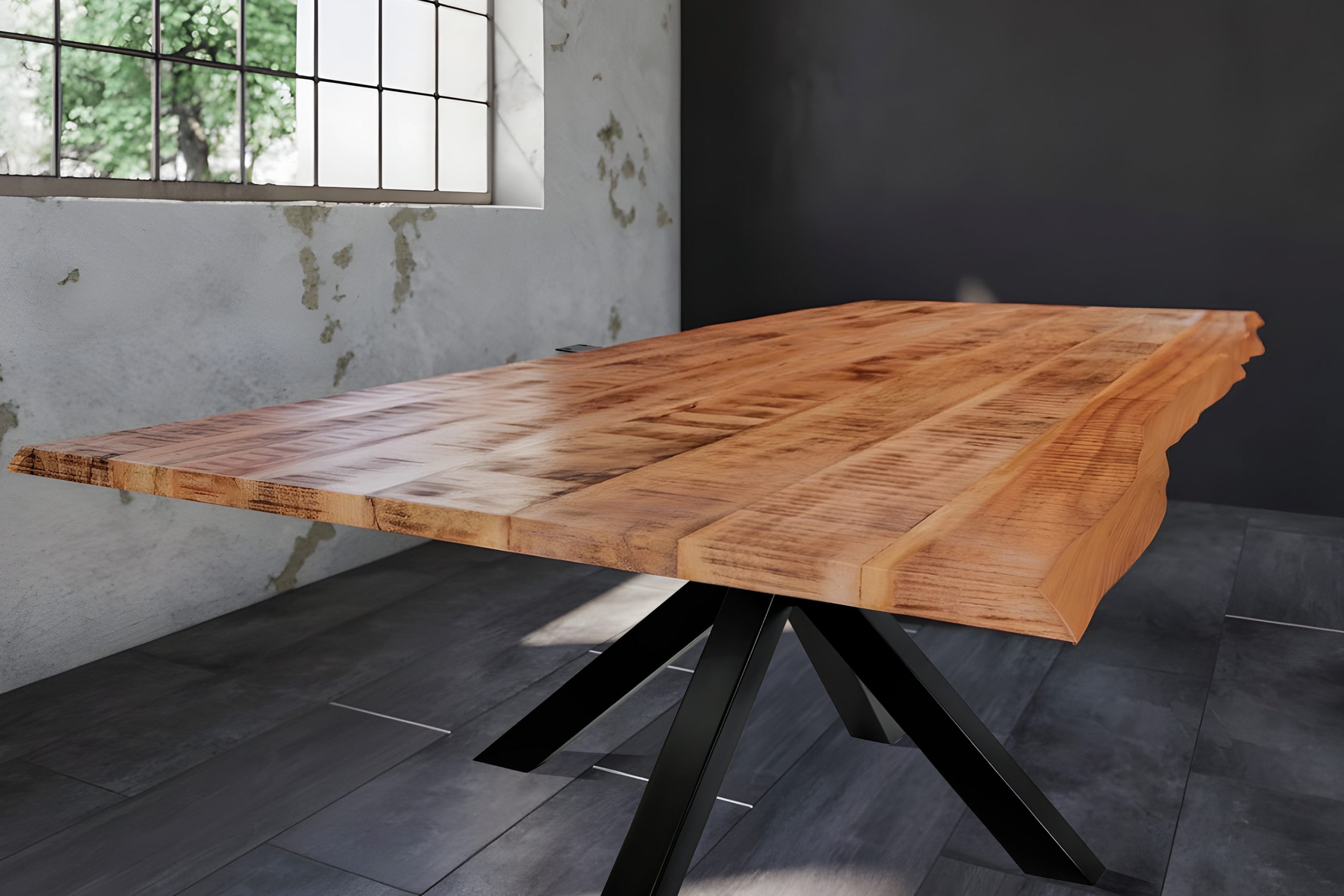 Baumkantentisch Esstisch Mangoholz massiv Spider-Gestell schwarz 180 x 90 cm DORA – Bild 4