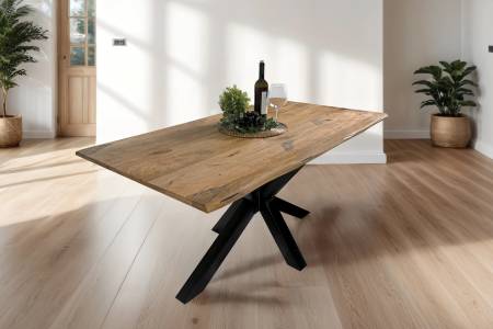 Baumkantentisch Mangoholz Esstisch Vintage-Optik 180 x 90 cm Spider-Gestell schwarz TIGER