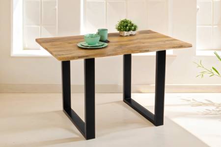 Baumkantentisch Mangoholz Esstisch Vintage-Optik 120 x 80 cm U-Gestell schwarz TIGER