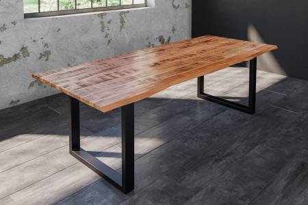 B-Ware Baumkantentisch Esstisch Mangoholz massiv U-Gestell schwarz 260 x 100 cm DORA