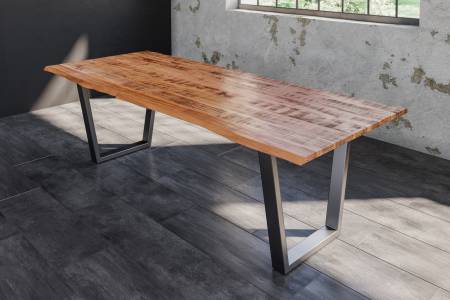 Baumkantentisch Esstisch Mangoholz massiv V-Gestell silber 200 x 100 cm DORA