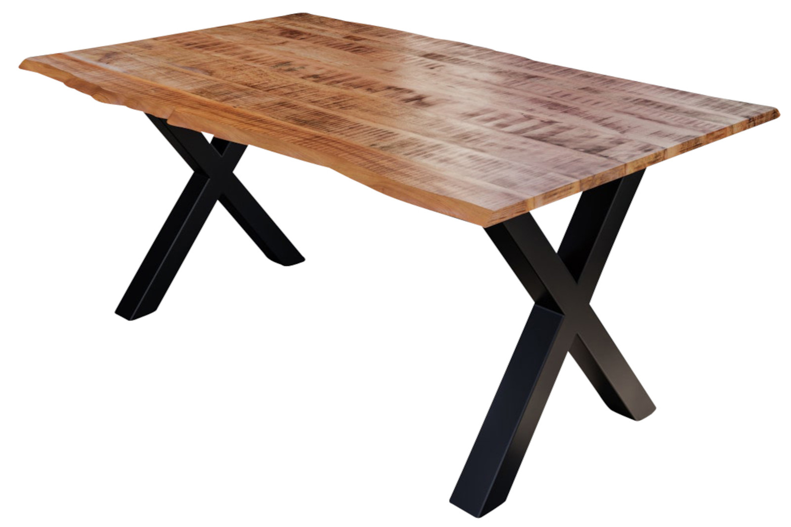 Baumkantentisch Esstisch Mangoholz massiv X-Gestell schwarz 120 x 80 cm DORA – Bild 2