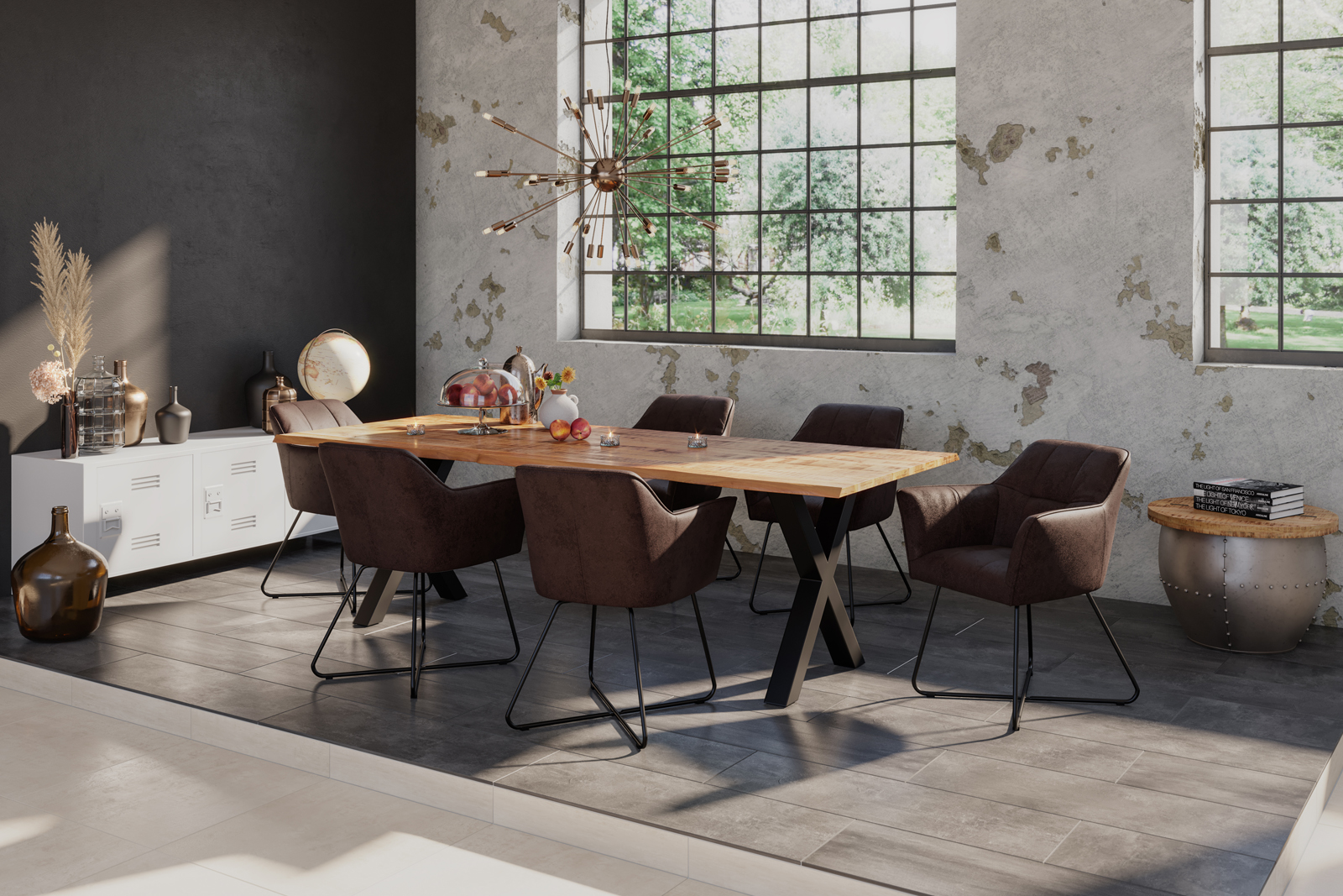 Baumkantentisch Esstisch Mangoholz massiv X-Gestell schwarz 200 x 100 cm DORA – Bild 5