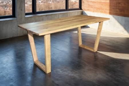 Esstisch Baumkante massiv Akazie natur 140 x 80 V-Holzgestell naturfarben GIRONA