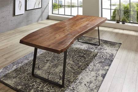 Esstisch Baumkante massiv Akazie nussbaum 260 x 100 schwarz Halmstad