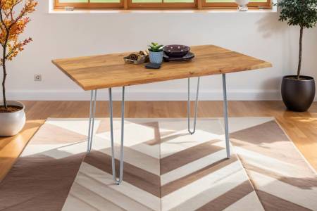 Esstisch Baumkante massiv Akazie natur 180 x 90 cm silber HANNAH