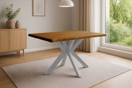 Esstisch Baumkante 120 x 80 cm Akazie massiv Honig Spider-Gestell silber HARLEY