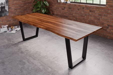 Esstisch Baumkante Massiv Sheesham-Holz natur 180 x 90 V-Gestell schwarz Hero
