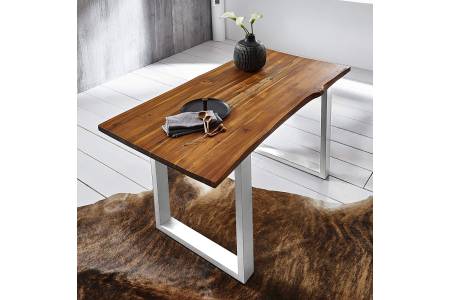 Esstisch Baumkante 200 x 100 cm Akazie cognac massiv U-Gestell edelstahl ESRA