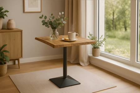 Bistrotisch Baumkante Mangoholz massiv naturfarben 60 x 60 cm Säulengestell schwarz INES