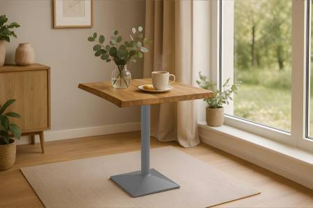 Bistrotisch Baumkante Mangoholz massiv naturfarben 60 x 60 cm Säulengestell Silber INES