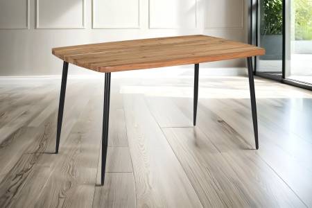 Esstisch Gerade Kante 140 x 80 cm Akazie massiv naturfarben Metallgestell Schwarz IRENE